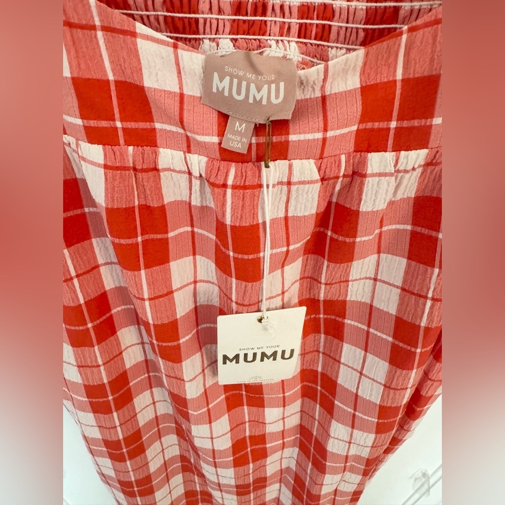 Show Me Your MuMu Picnic Plaid Midi Dress in Red & White - Picture 6 of 7